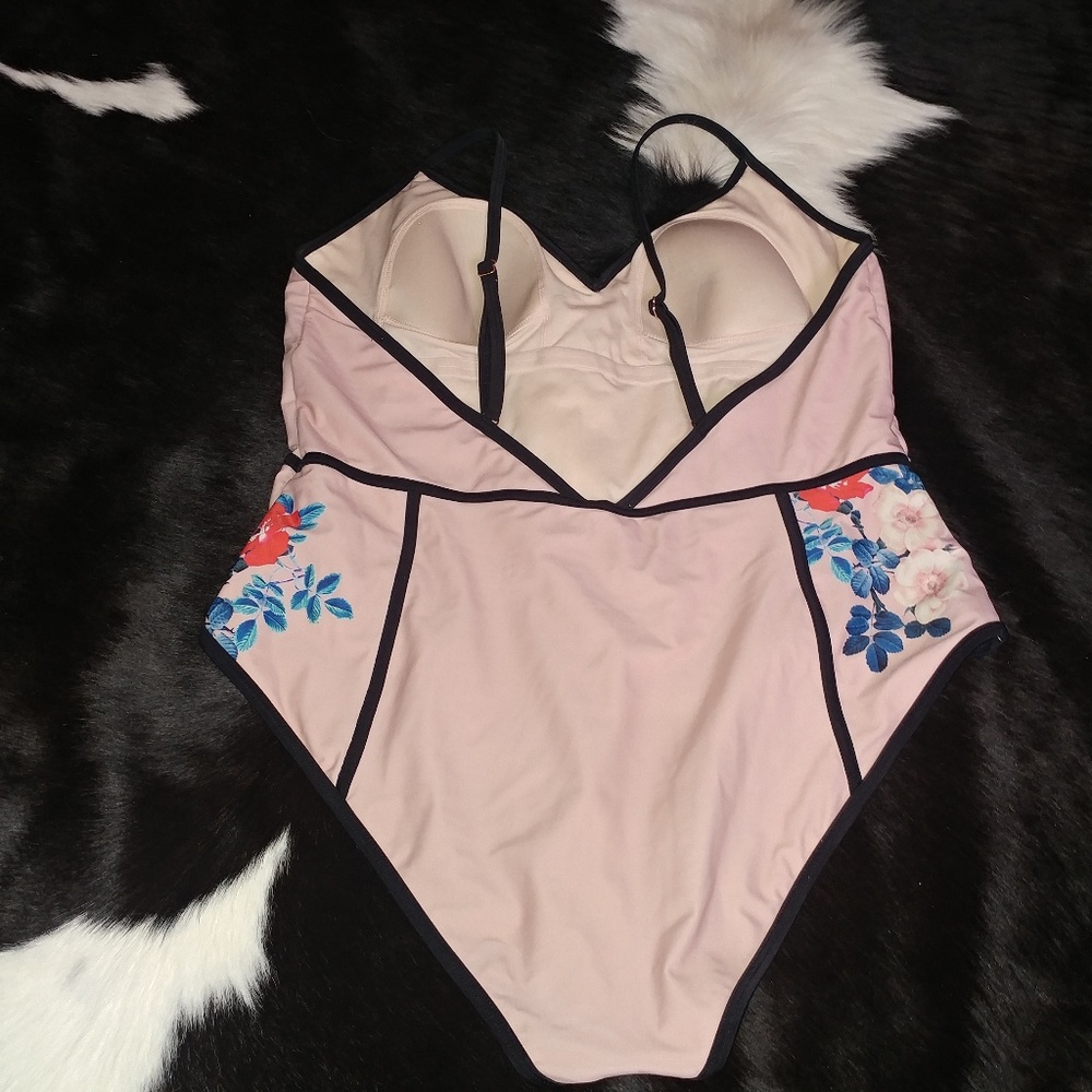 LA HEARTS | One Piece Swimsuit Blush Pink V Neck Pinup Floral Corset XL - Picture 6 of 8